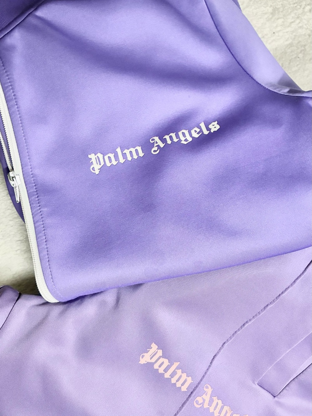 Palm Angels Kids Lavender Zip Hoodie Pajama Top - White Logo